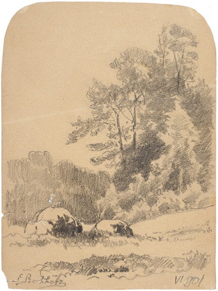 Волков Ефим Ефимович (1844—1920) «Пейзаж». 1901. Бумага, графитный карандаш, 13,5 х 10,3 см.