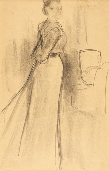 Малявин Филипп Андреевич (1869 — 1940) «Портрет дамы». 1900-е—1910-е. Бумага, графитный карандаш, 31,5 х 20 см (в свету).