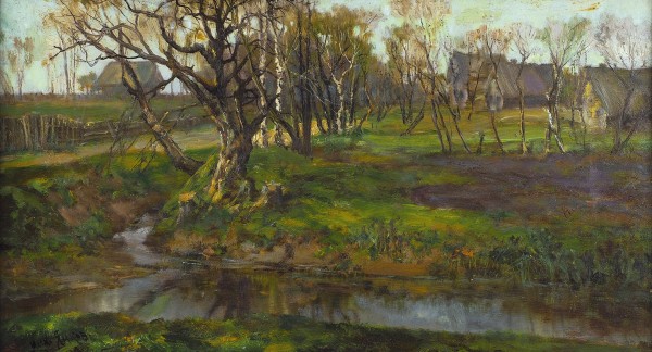 Янков Михаил Дмитриевич (1887—1970) «Крестовский остров». 1923. Фанера, масло, 27 х 49 см.