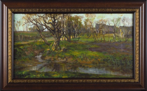 Янков Михаил Дмитриевич (1887—1970) «Крестовский остров». 1923. Фанера, масло, 27 х 49 см.