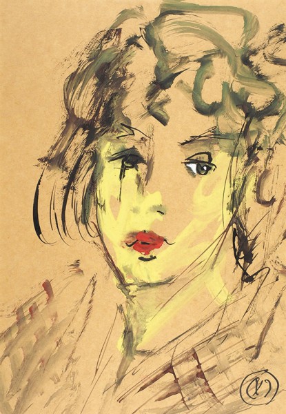 Майоров Игорь Евгеньевич (1946 – 1991) «Женский портрет». 1980-е. Бумага, смешанная техника, 29,4 х 21 см.