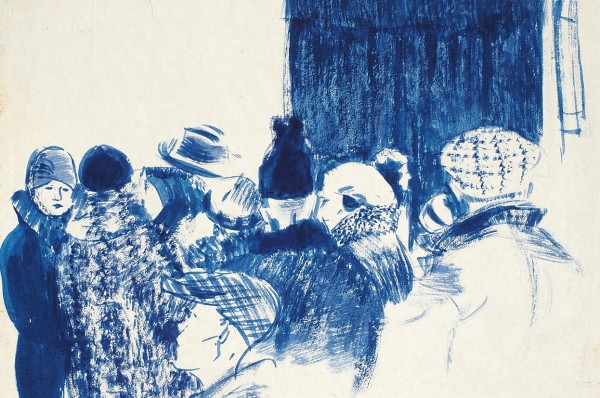 Жаба Альфонс Константинович (1878—1942) «Очередь». Вторая половина 1920-х. Бумага, синяя тушь, кисть, 17 х 25 см.