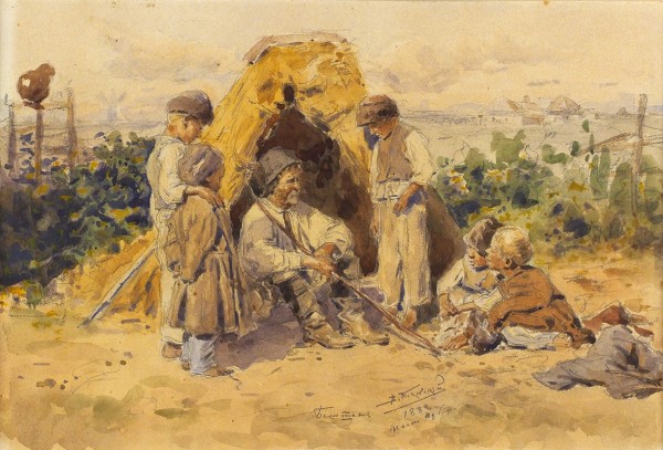 Маковский Владимир Егорович (1846–1920) «Баштан». 1882. Бумага, графитный карандаш, акварель, 24,6 х 36,2 см.