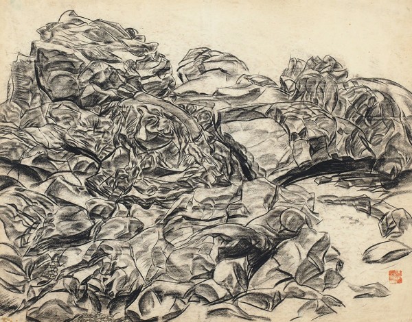 Яковлев Александр Евгеньевич (1887—1938) «Камни». 1931—1932. Бумага, черный карандаш, 48 х 61 см (в свету).