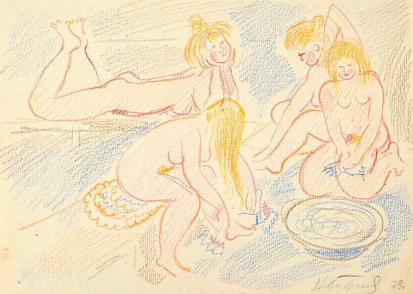 Богородская Наталия Семеновна (род. 1930) «Сцена в бане». 1979. Бумага, цветные карандаши, 18,3 х 26,1 см.