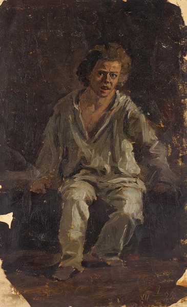 Чирков Александр Иннокентьевич (1865—1913) «Мужская фигура». 1888. Картон, масло, 34,7 х 21 см.