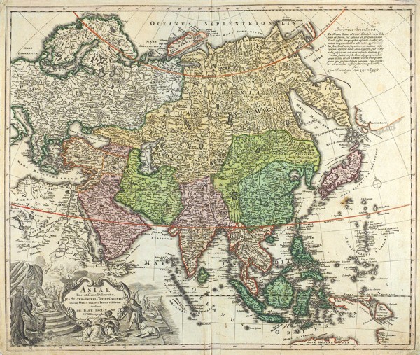 Карта Азии [Asiae Recentissima delineatio qua status et Imperia Totius Orientis (…)] Нюрнберг: И.Б. Хоманн, нач. XVIII в.