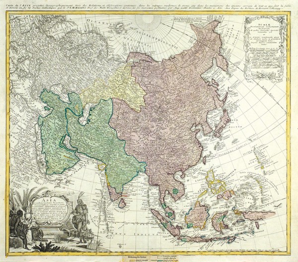 Карта Азии / карт. и грав. Хаас и Готлиб Бём [Asia secundum le gitimas protectionis stereographicae regulas (…)] I.M. Hasivs, Хоманн, 1744.