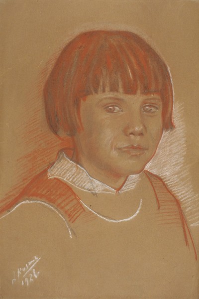 Кузьмин Леонид Леонидович (1891—1951) «Портрет девочки». 1926. Бумага, сангина, мел, уголь, 40,6 х 27,2 см.
