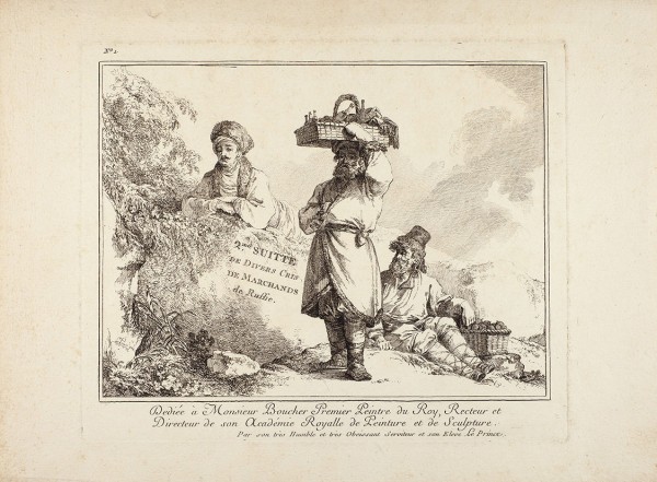 Лепренс (Le Prince) Жан-Батист (1734—1781) Лист из альбома «De Divers Cris de Marchands de Russie». Париж. 1765. Бумага, резец, 25,2 х 33,8 см (лист), 20,5 х 25 см (оттиск).