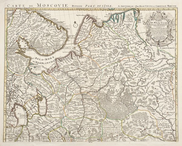 Карта Московии [северная часть] / карт. Г. Делиль. [Carte de Moscovie dressee par G. de L'Ille]. Амстердам: Chez Iean Covens et Corneille Mortier, [1709].