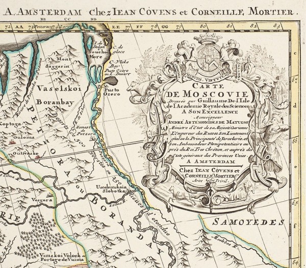 Карта Московии [северная часть] / карт. Г. Делиль. [Carte de Moscovie dressee par G. de L'Ille]. Амстердам: Chez Iean Covens et Corneille Mortier, [1709].