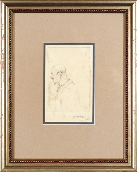 Маковский Владимир Егорович (1846—1920) «Мужской портрет». Начало XX века. Бумага на бумаге, графитный карандаш, 14,5 х 9 см.