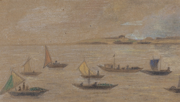 Павлов Иван Николаевич (1872—1951) «Парусные лодки». 1910-е — 1920-е. Бумага, графитный карандаш, пастель, 16 х 26,7 см.
