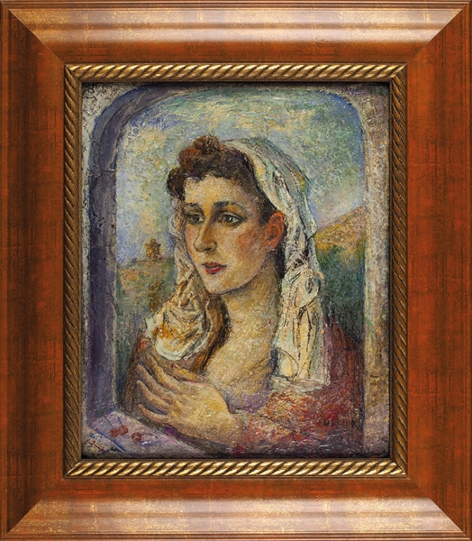Бурлюк Давид Давидович (1882–1967) «Женщина в окне». 1950-е. Холст, масло, 43 х 36 см.