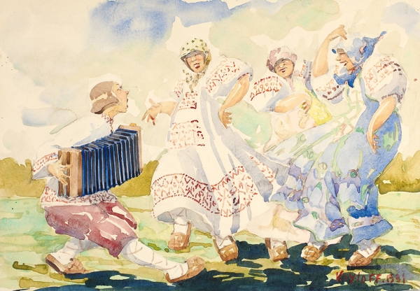 Крылов Борис Петрович (1891–1977) «Пляски». 1931. Бумага, графитный карандаш, акварель, 24,8x35,9 см.