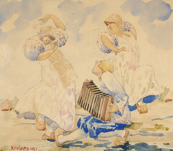 Крылов Борис Петрович (1891–1977) «Две плясуньи». 1931. Бумага, графитный карандаш, акварель, 26x35 см.