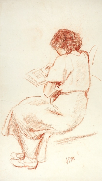 Тырса Николай Александрович (1887—1942) «Девушка с книгой». 1930-е. Бумага, сангина, 38,6 х 29,7 см.