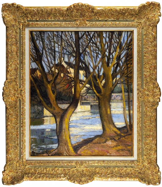Альтман Александр (1885–1950) «Платаны на берегу реки». 1930-е. Холст, масло, 73 x60 см.