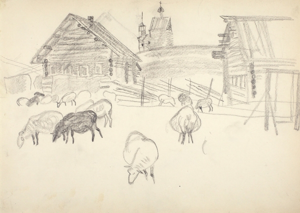 Калинычева Клара Ивановна (1933—1999) Три листа из серии «Кенозеро». 1972. Бумага, графитный карандаш, 29 х 40,5 см.