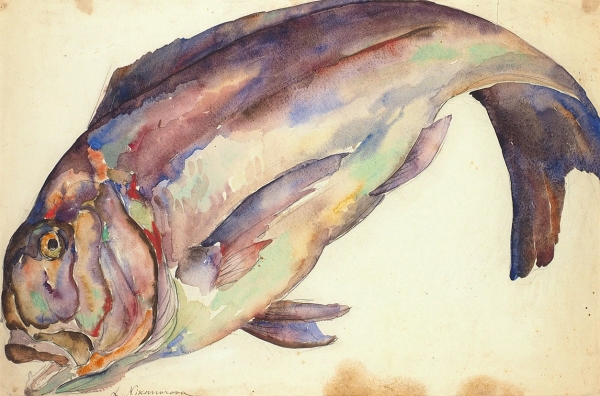 Никанорова Лидия Андреевна (1895 — 1938) «Рыба». 1920-е-1930-е. Бумага, графитный карандаш, акварель, 32x49 см (в свету).
