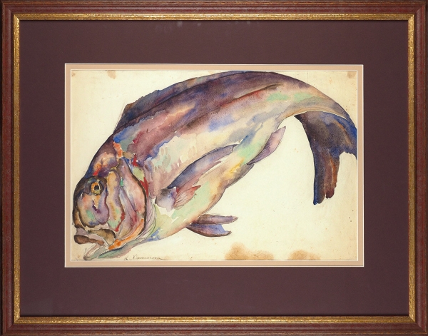 Никанорова Лидия Андреевна (1895 — 1938) «Рыба». 1920-е-1930-е. Бумага, графитный карандаш, акварель, 32x49 см (в свету).