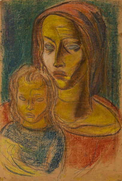 Артемов Георгий Калистратович (1892—1965) «Материнство». 1950-е. Бумага, пастель. 49,5 × 32,8 см.
