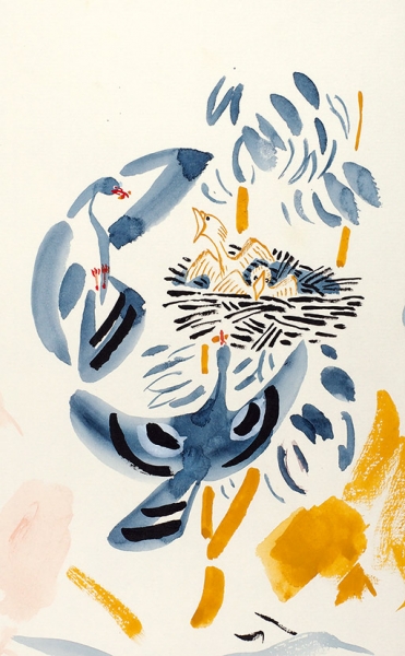 Митурич Май Петрович (1925—2008) Эскиз иллюстрации к японской сказке. 1970-е. Бумага, акварель, тушь, кисть, 31,5 х 22,1 см.
