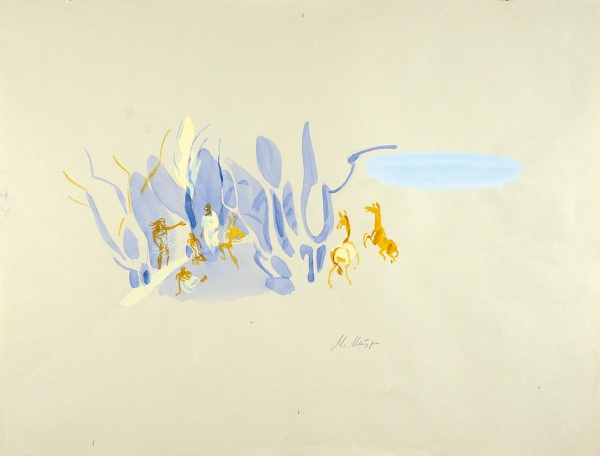 Митурич Май Петрович (1925–2008) Эскиз иллюстрации к поэме Гомера «Одиссея». Конец 1970-х — начало 1980-х. Бумага, графитный карандаш, акварель, белила, 49 х 63 см.