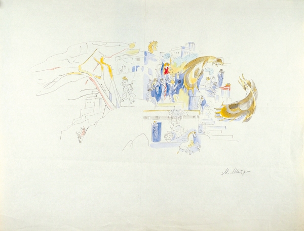 Митурич Май Петрович (1925–2008) Эскиз иллюстрации к поэме Гомера «Одиссея». Конец 1970-х — начало 1980-х. Бумага, графитный карандаш, акварель, 49 х 63 см.