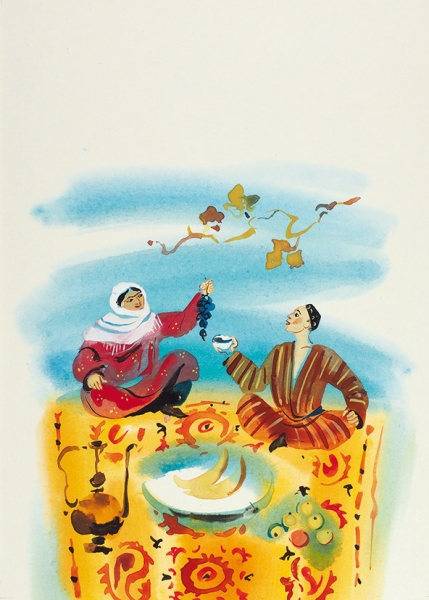 Коковкин Александр Викторович (1942-2005) Иллюстрация к таджикской сказке «Цапля-волшебница». 1980-е. Бумага, тушь, кисть, акварель, белила, 26,5 х 18,5 см.