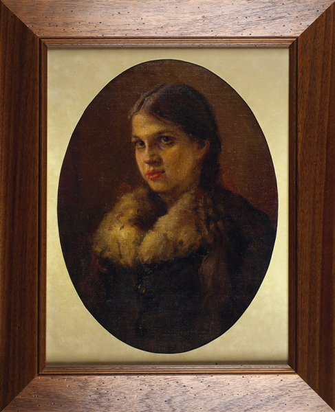 Неизвестный художник «Женский портрет». Конец XIX—начало XX века. Холст на картоне, масло, 51,5 х 38,5 см (в свету, овал).