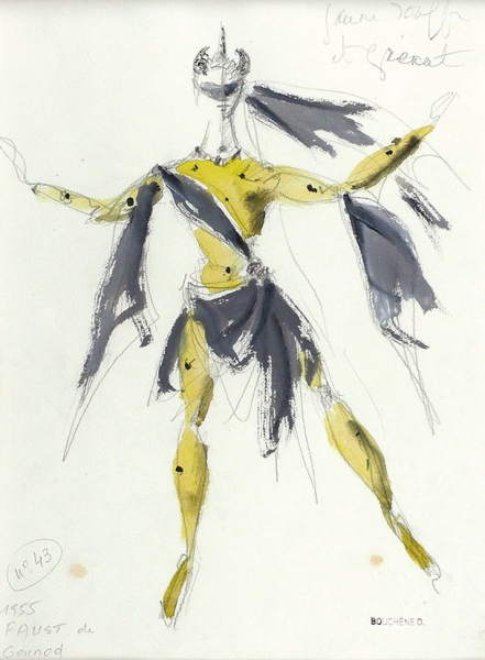 Бушен Дмитрий Дмитриевич (1893–1993) Эскиз костюма к опере Ш. Гуно «Фауст» (№ 43). 1955. Бумага, графитный карандаш, акварель, белила, 30,8x22,6 см (в свету).