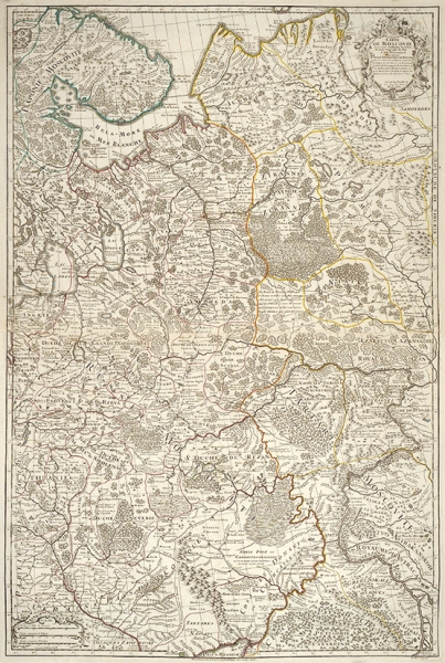 Карта Московии, составленная первым географом французского короля Гийомом Де Лислем по заказу сподвижника Петра Первого А. Матвеева в 1706 году / грав. Анри Либо. [Переиздание] Париж, 1780.