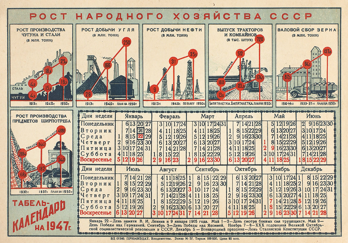 Агитационный иллюстрированный табель-календарь на 1947 год «Рост ... |  Аукционы | Аукционный дом «Литфонд»