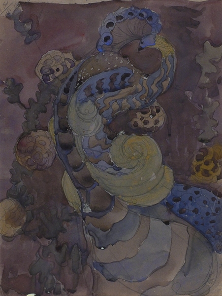 Неизвестный художник «Павлин и розы». 1908. Бумага, графитный карандаш, акварель, бронзовая краска, 35 х 26,5 см.