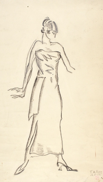 Гольц Георгий Павлович (1893–1946) Эскиз женского костюма. 1929. Бумага, графитный и итальянский карандаши, 32x18,8 см (в свету).
