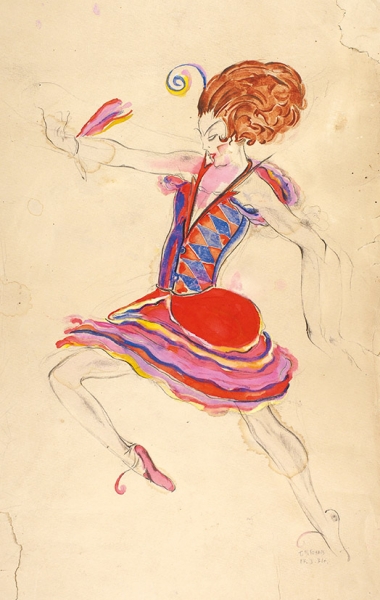 Гольц Георгий Павлович (1893–1946) Эскиз костюма. 1931. Бумага, графитный карандаш, гуашь, 39,5x27 см.
