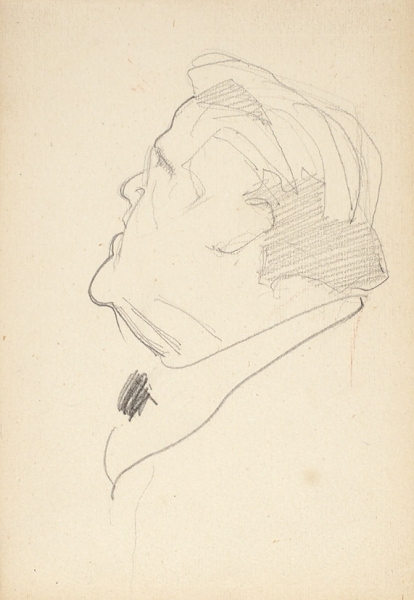 Елисеев Константин Степанович (1890-1968) «Актер Иван Москвин». Набросок. 1930-е. Бумага, графитный карандаш, 17,5 х 12 см.