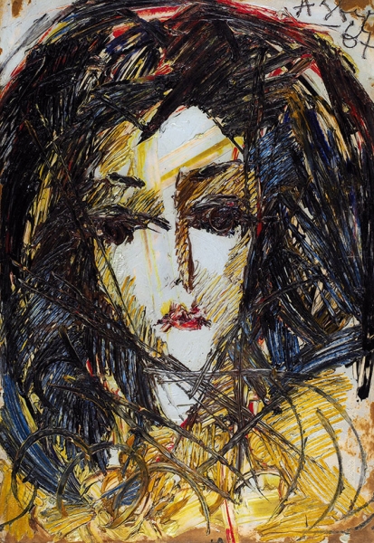 Зверев Анатолий Тимофеевич (1931–1986) «Портрет девушки». 1967. Картон, графитный карандаш, масло, 63,5 х 43,8 см.
