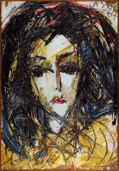 Зверев Анатолий Тимофеевич (1931–1986) «Портрет девушки». 1967. Картон, графитный карандаш, масло, 63,5 х 43,8 см.