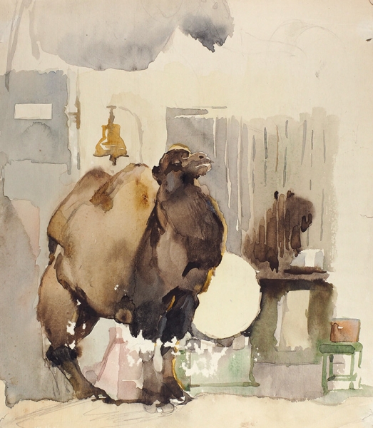 Мыслина Мария Владимировна (1901–1974) «Верблюд в Уголке Дурова». 1960-е. Бумага, акварель, 34 х 30 см.