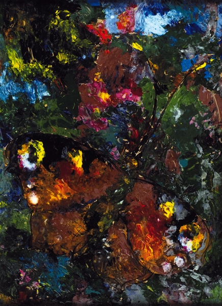 Казарин Виктор Семенович (род. 1948) «Бабочка». Конец 1960-х. Бумага, монотипия (красочный слой на стекле), 55 х 40 см.