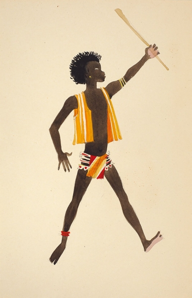 Гольц Ника Георгиевна (1925–2012) «Африканский мальчик». Эскиз театрального костюма. 1970-е. Бумага, графитный карандаш, акварель, 26 х 17,2 см.