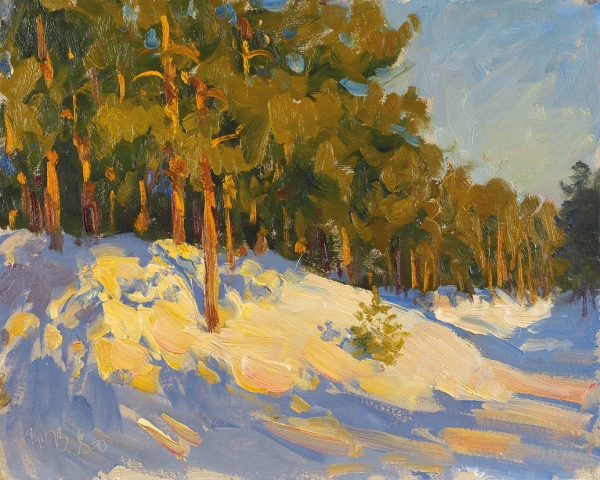 Волков Юрий Александрович (1919—1990) «Зимний пейзаж». 1980. Картон, масло, 40,3 х 50 см.