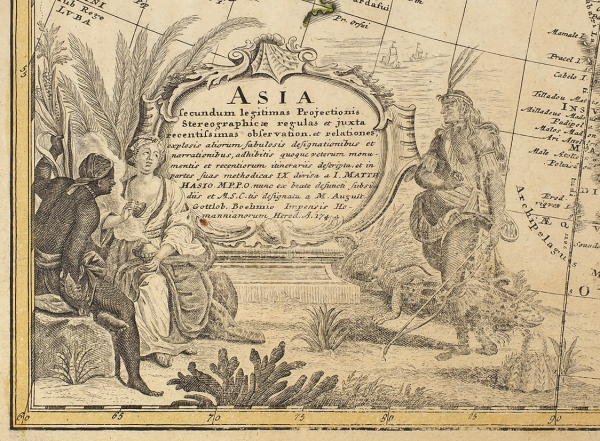Карта Азии / карт. и грав. Хаас и Готлиб Бём [Asia secundum le gitimas protectionis stereographicae regulas (...)] I.M. Hasivs, Хоманн, 1744.