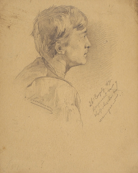 Кившенко Алексей Данилович (1851—1895) «Портрет молодого человека». 1871. Бумага, графитный карандаш, 18,4 х 14,7 см.