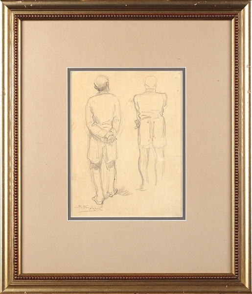 Маковский Владимир Егорович (1846–1920) Две мужские фигуры со спины. Набросок. Начало XX века. Бумага, графитный карандаш, 21,2x16,5 см.