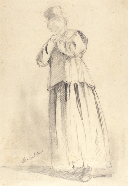 Малявин Филипп Андреевич (1869 — 1940) «Крестьянка в кичке». 1900-е. Бумага, карандаш, 22,5x31,5 см.