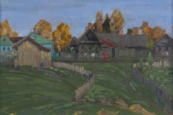 Соколов Василий Иванович (1891—1956) «Осенний пейзаж». 1914. Картон, масло, 17,4 x 25,5 см (в свету).